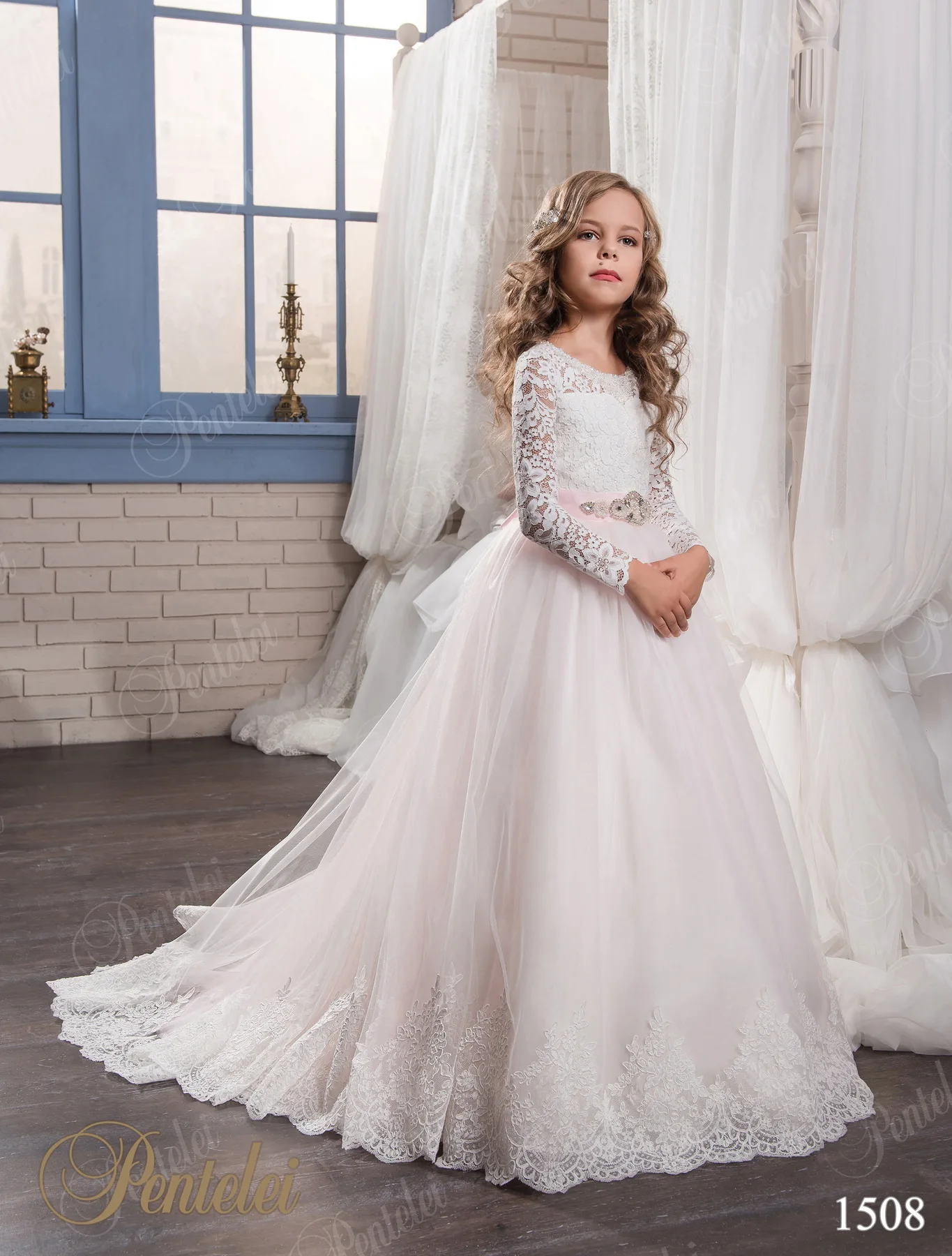 Ball Gown Pink Lace Flower Girl Dresses for Weddings 2017 Tulle Long