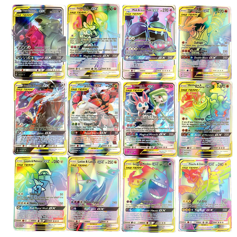 200pcs Pokemon Cards Tag Team Gx Ex Mega Pokemones English Pikachu Toys ...