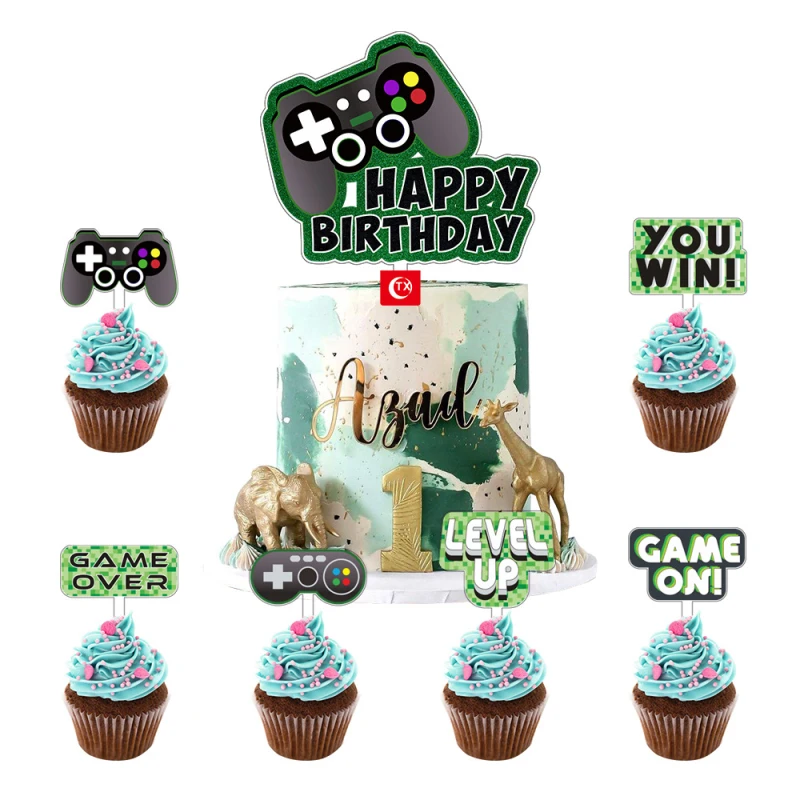 7pcs/set Games Kids Birthday Cake Toppers Come on You Win Happy ...