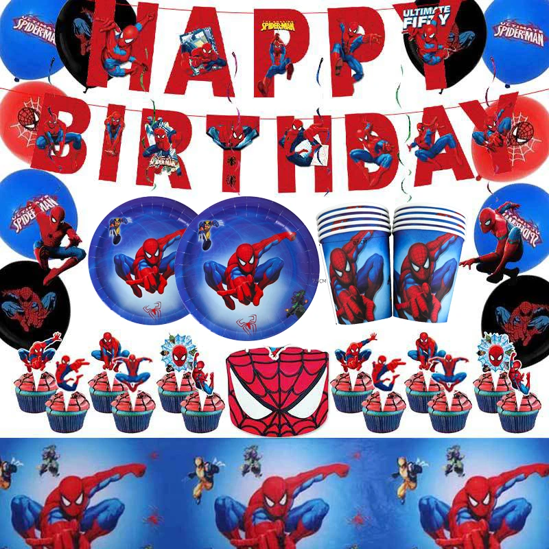 Disney Spiderman Party Decorations Set Dsiposable Tableware Paper ...