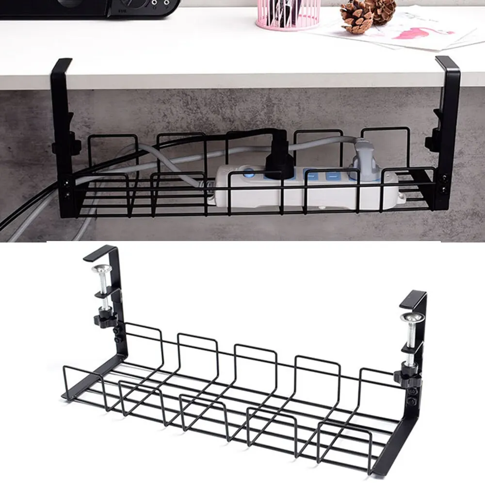 Under-Table-Storage-Rack-Metal-Cable-Management-Tray-Home-Office-Desk ...