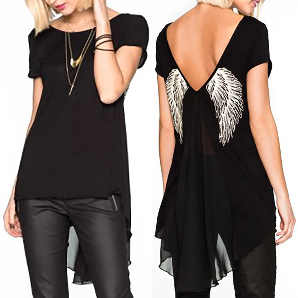 Download Women Unique Angel Wings Back Printing Short Sleeves T ...