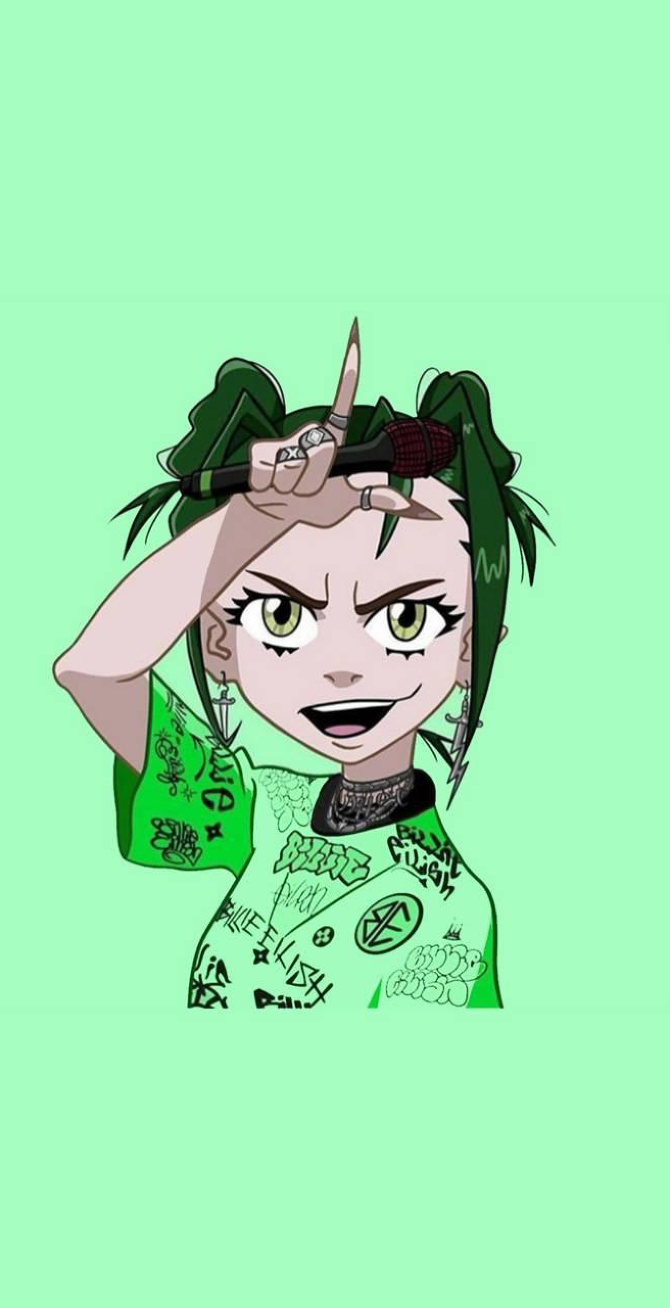 Billie Eilish Anime Cartoon 1312x2560 Resolution... by satans_hot_anus