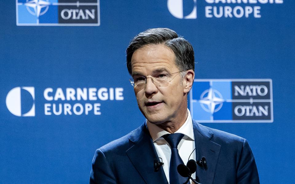 Mark Rutte, secretaris-generaal van de NAVO, tijdens zijn speech voor het internationale politieke instituut Carnegie Europe.