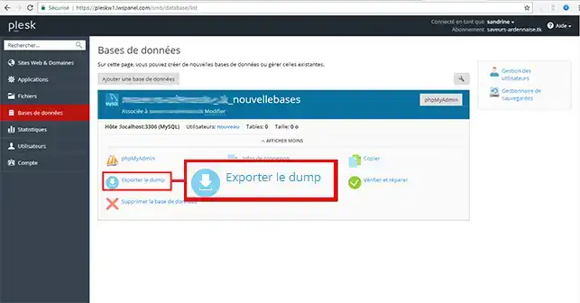 Comment exporter une base de données sur Plesk ?