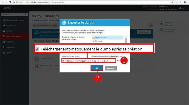 Comment exporter une base de données sur Plesk ?