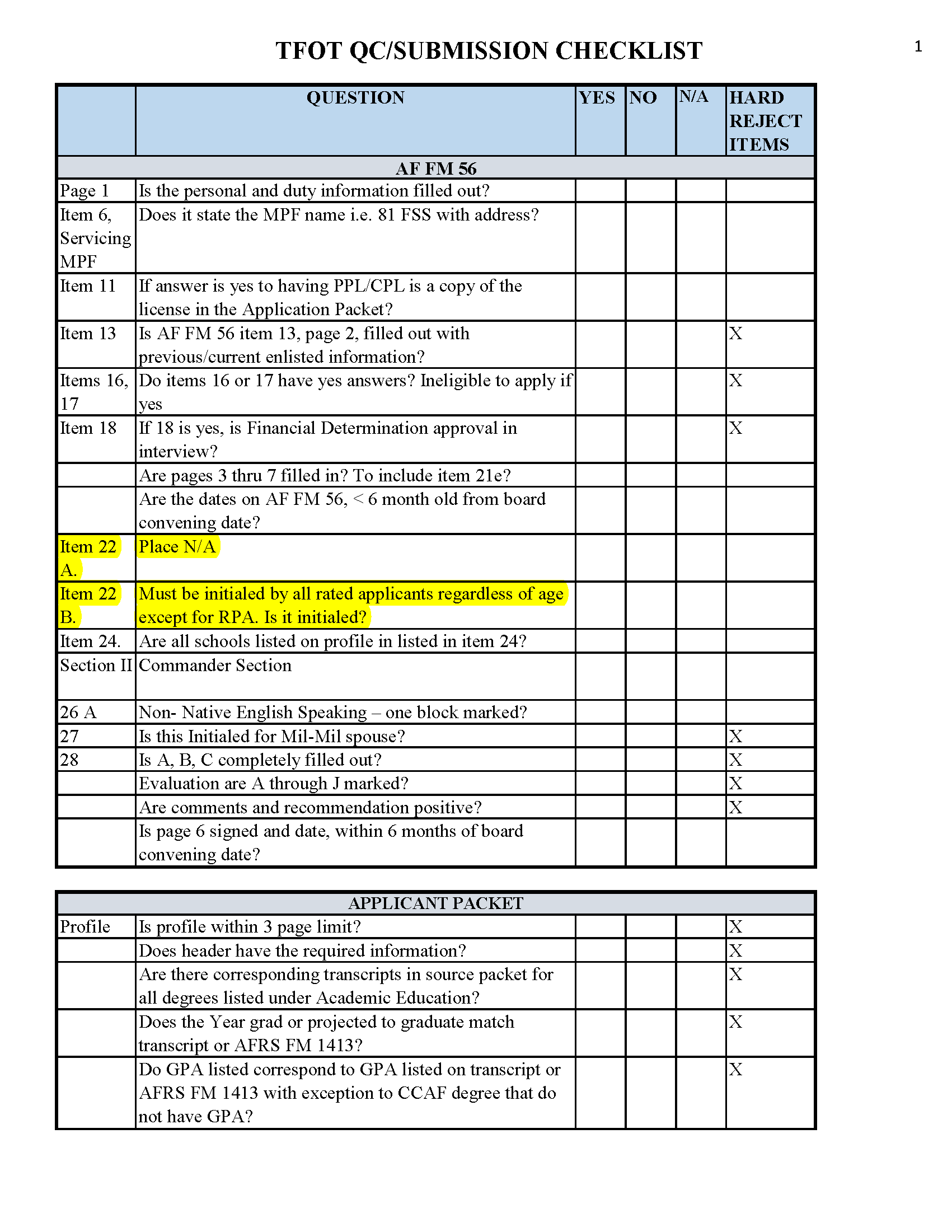 TFOT Guide Conflict – AF56 Item 22 – Air Force Journey