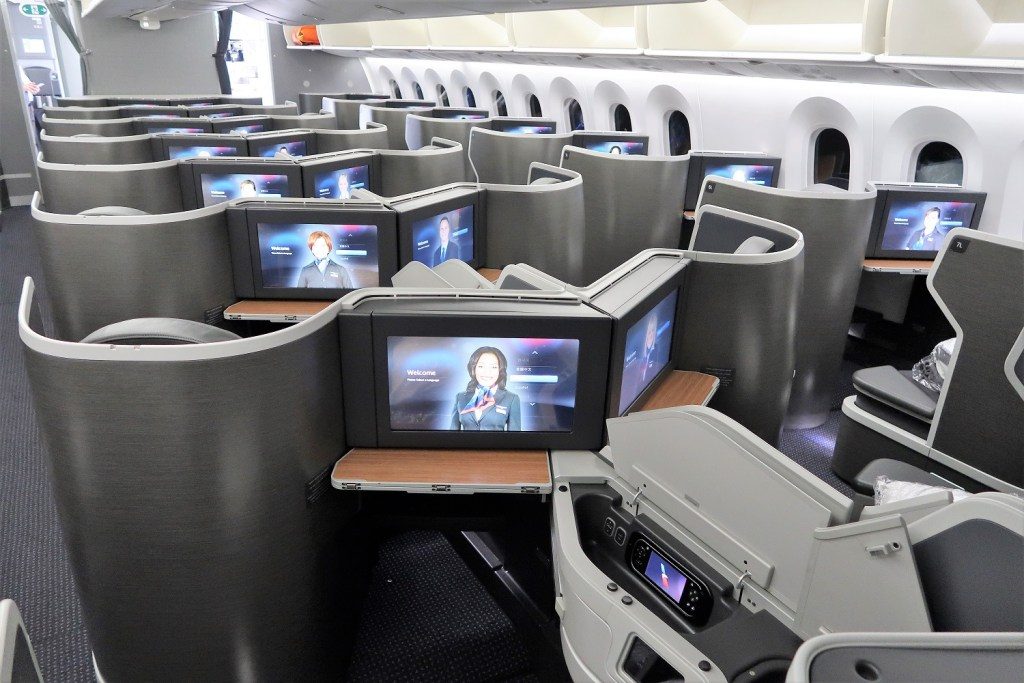 American Airlines 787-9 (789) Dreamliner business class IFE and seat rear view