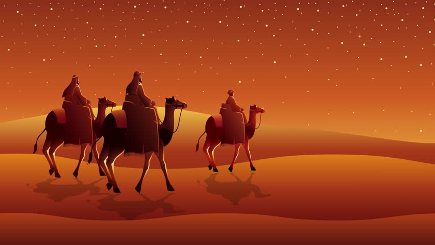 Biblical motion graphic series, three wise men, journey to Bethlehem