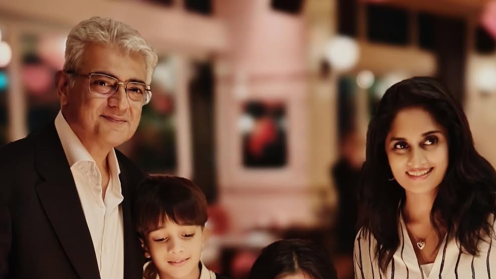 A photo of Ajith Kumar and his family.