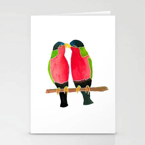 Australian Collared Lorry Birds Watercolor Art Stationery Card by Aliya Bora