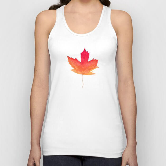 Fall Maple Leaves Watercolor Wooden Art Tank Top by Aliya Bora