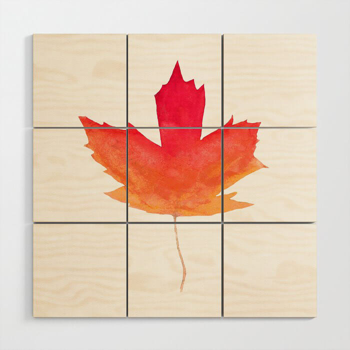 Fall Maple Leaves Watercolor Wooden Block Art by Aliya Bora