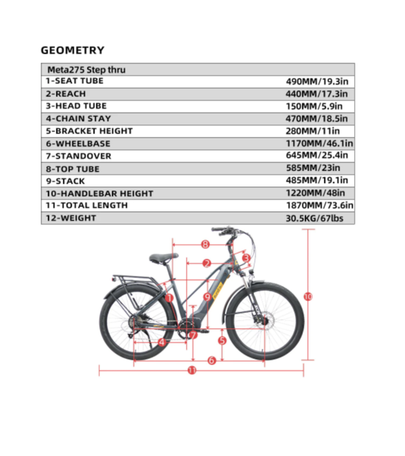 Eunorau META275 500W Step Over 9Sp Electric Bike – All Around E-Bikes