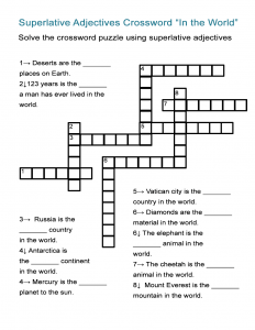 Superlative Adjectives Worksheet Crossword Puzzle