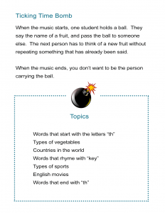 Pass the Ball - Talking Timebomb Vocabulary Worksheet