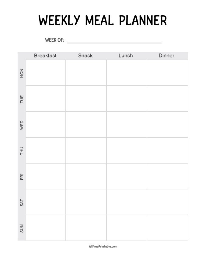 Free Printable Weekly Meal Planner