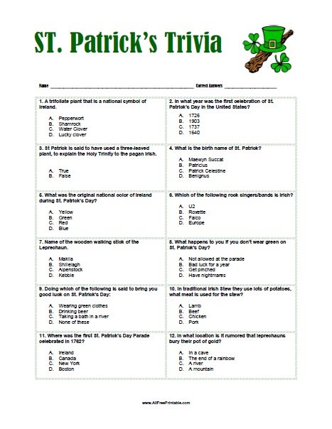 Free Printable St. Patrick's Day Trivia Game