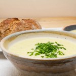 leek and potato soup close up