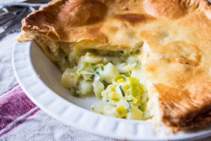 inside leek, cheese and potato pie