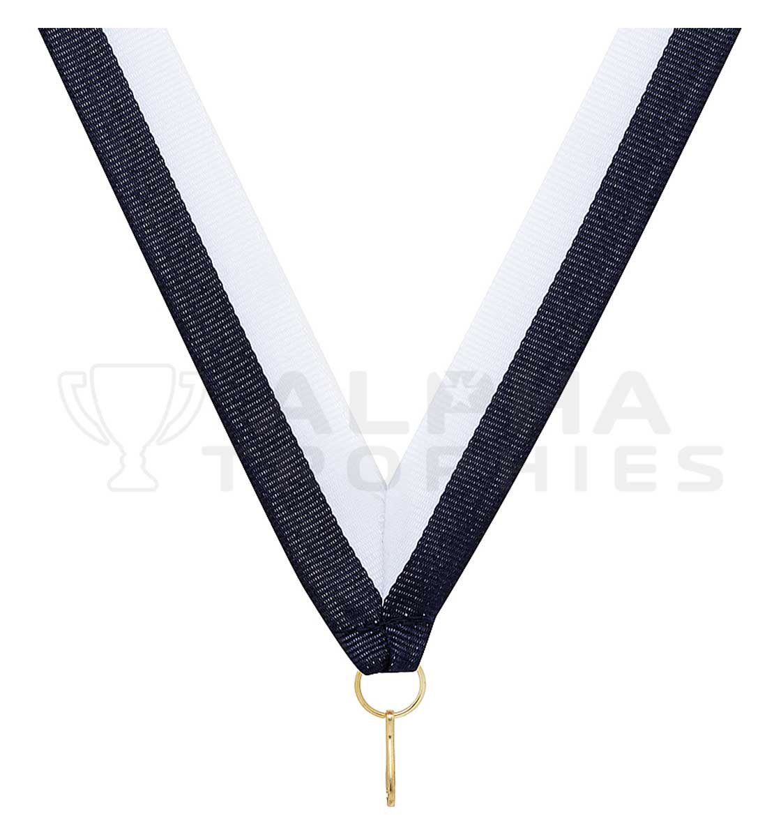 Navy / White V Neck Ribbon