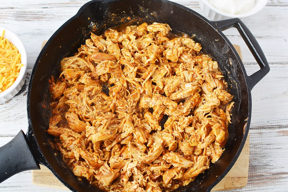 Chicken ranch taco mixture in skillet.