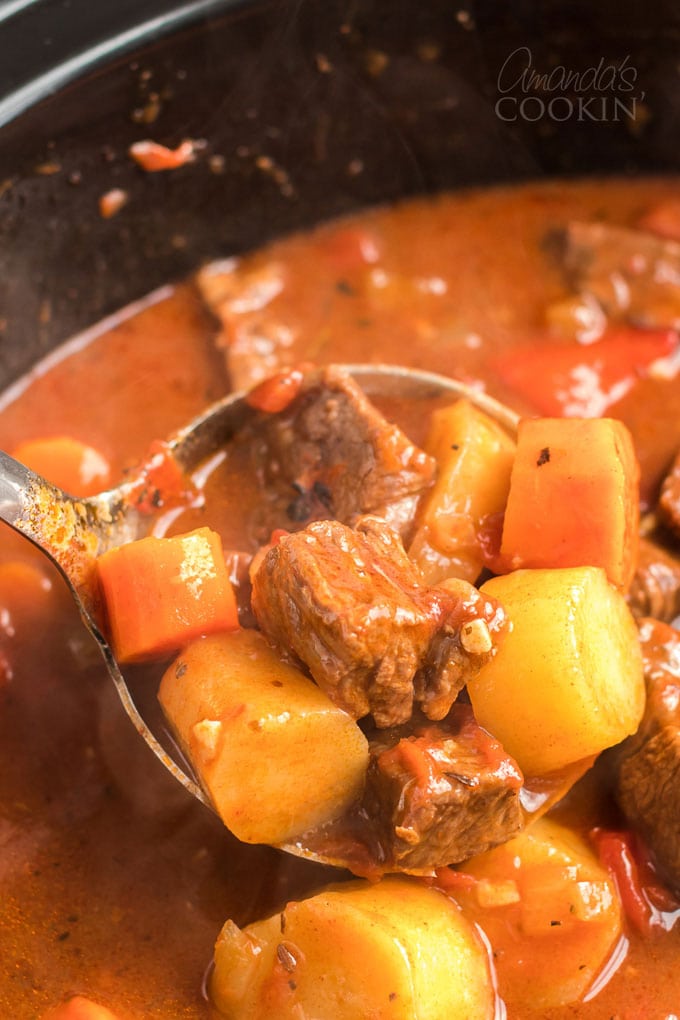 ladle full of goulash beef stew