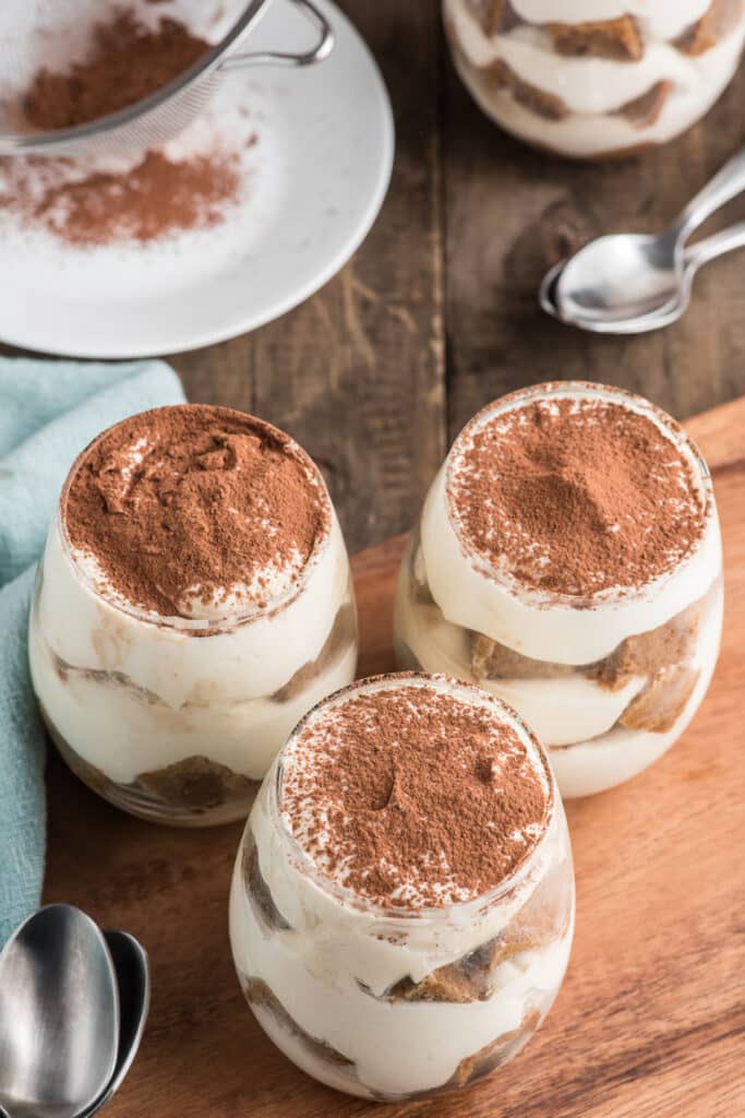 Three tiramisu parfaits.