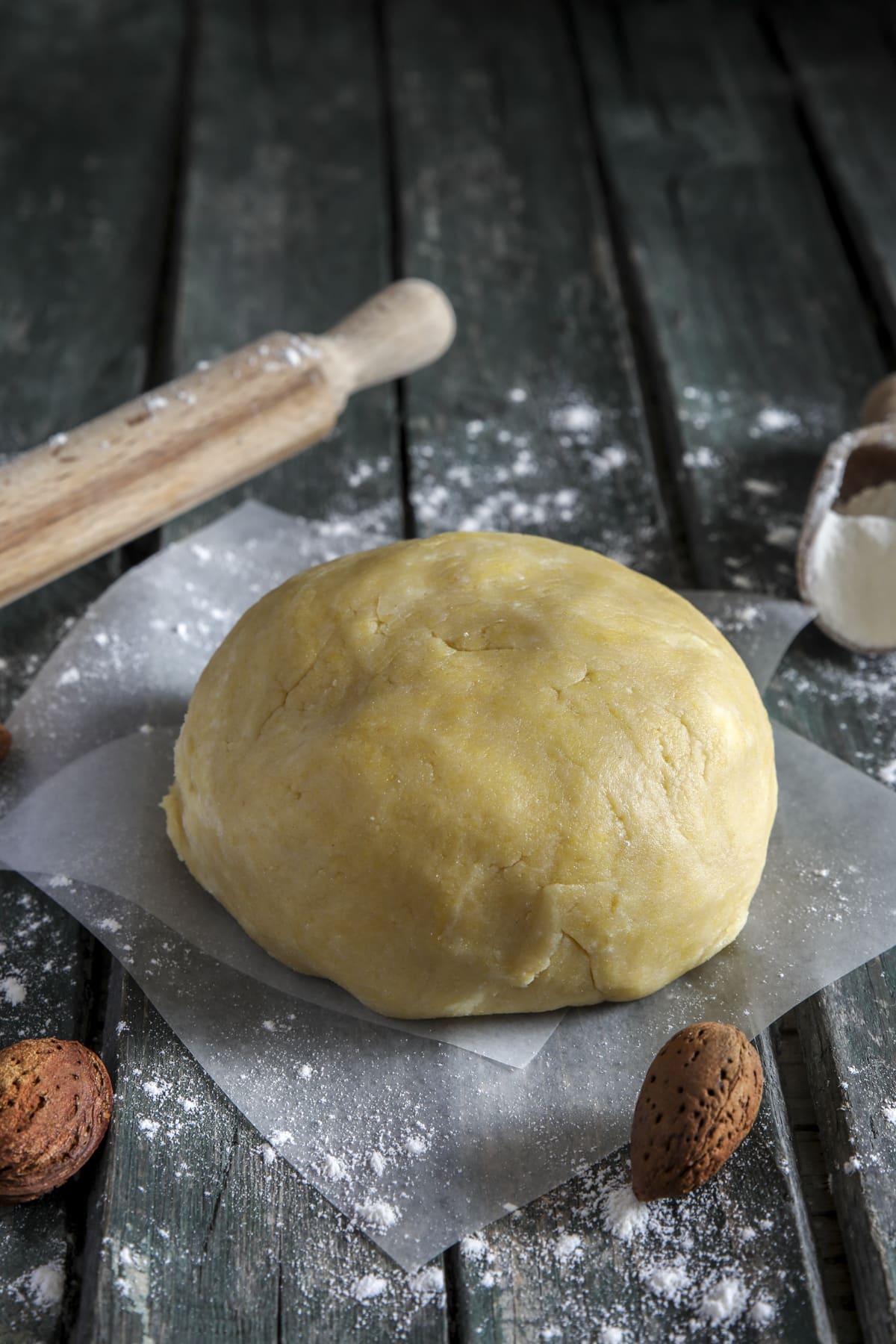 Almond pie crust on paper.