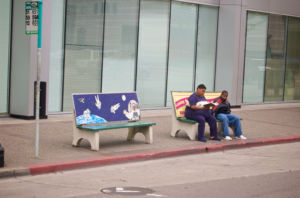 Anti-Advertising Agency Bus Stop Bench with people