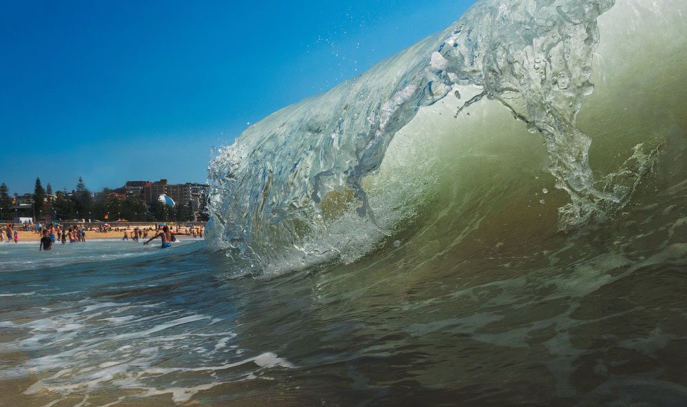 huge rolling wave barrel close up