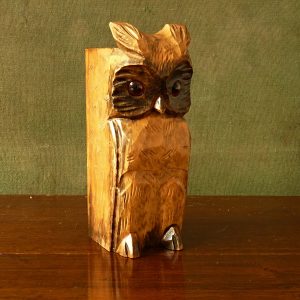 Carved Wooden Owl Candle Taper Holder