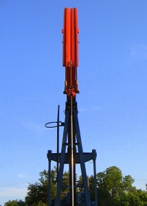 Artistic view of modern oil well pump from front.