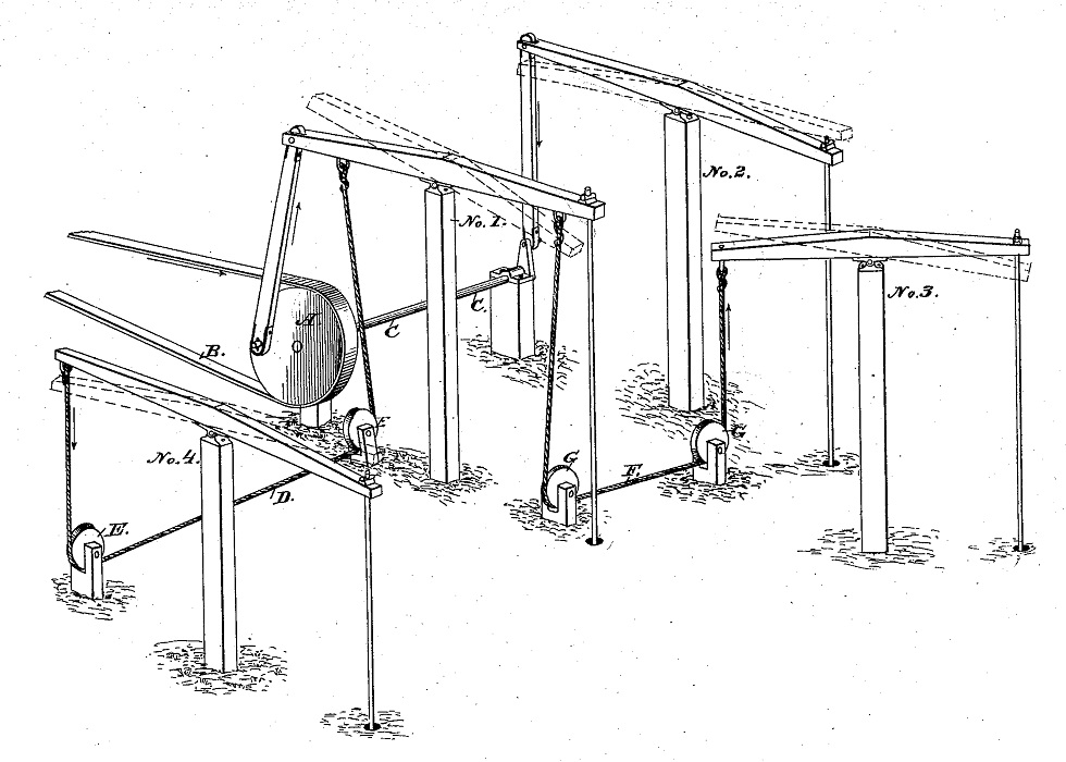 Multiple well pumping system patent drawing from 1875.