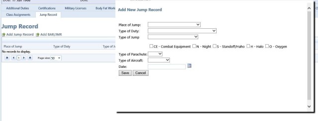 New Jump Record tab in DTMS