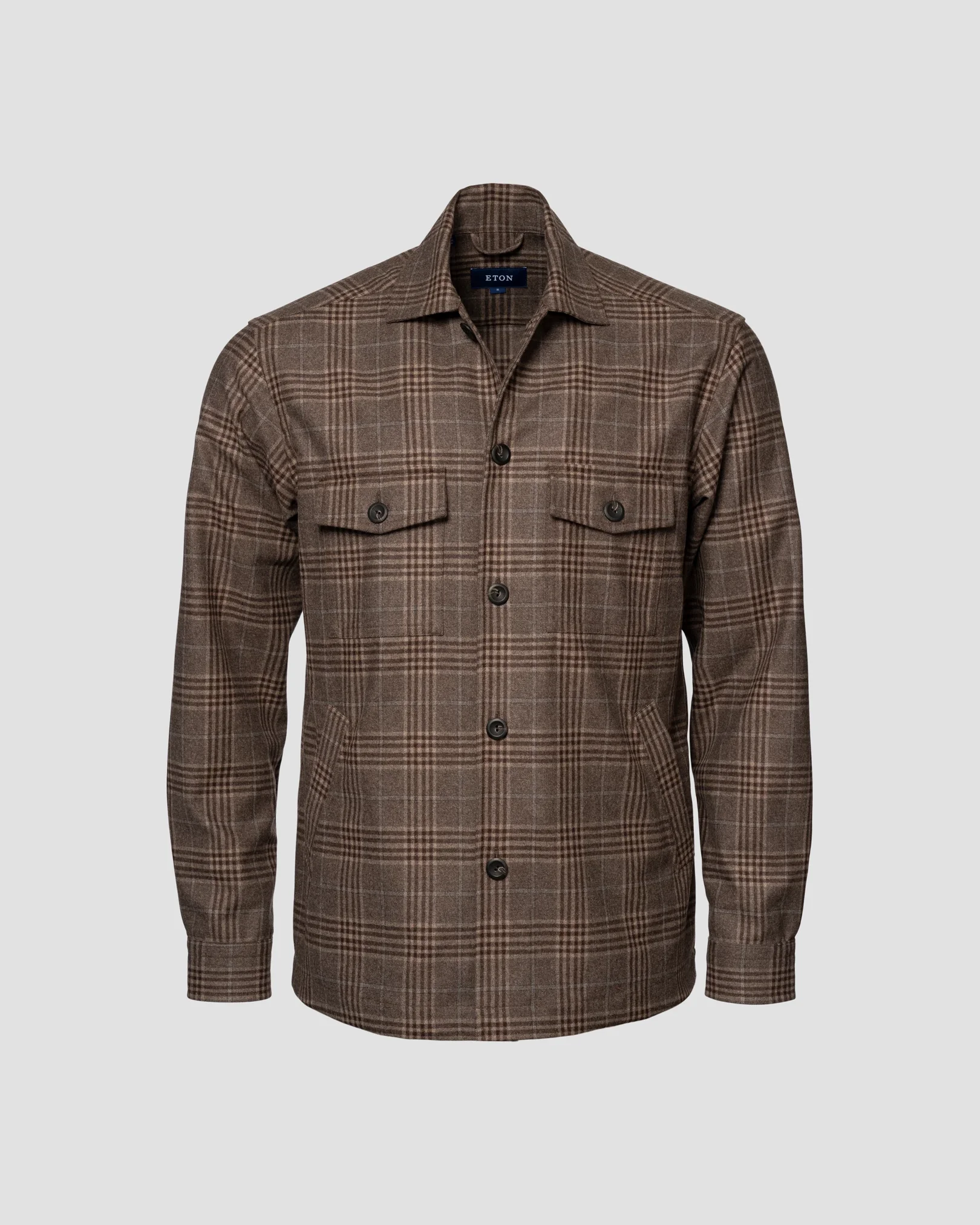 Eton - Brown Checked Wool-Cashmere Flannel Overshirt