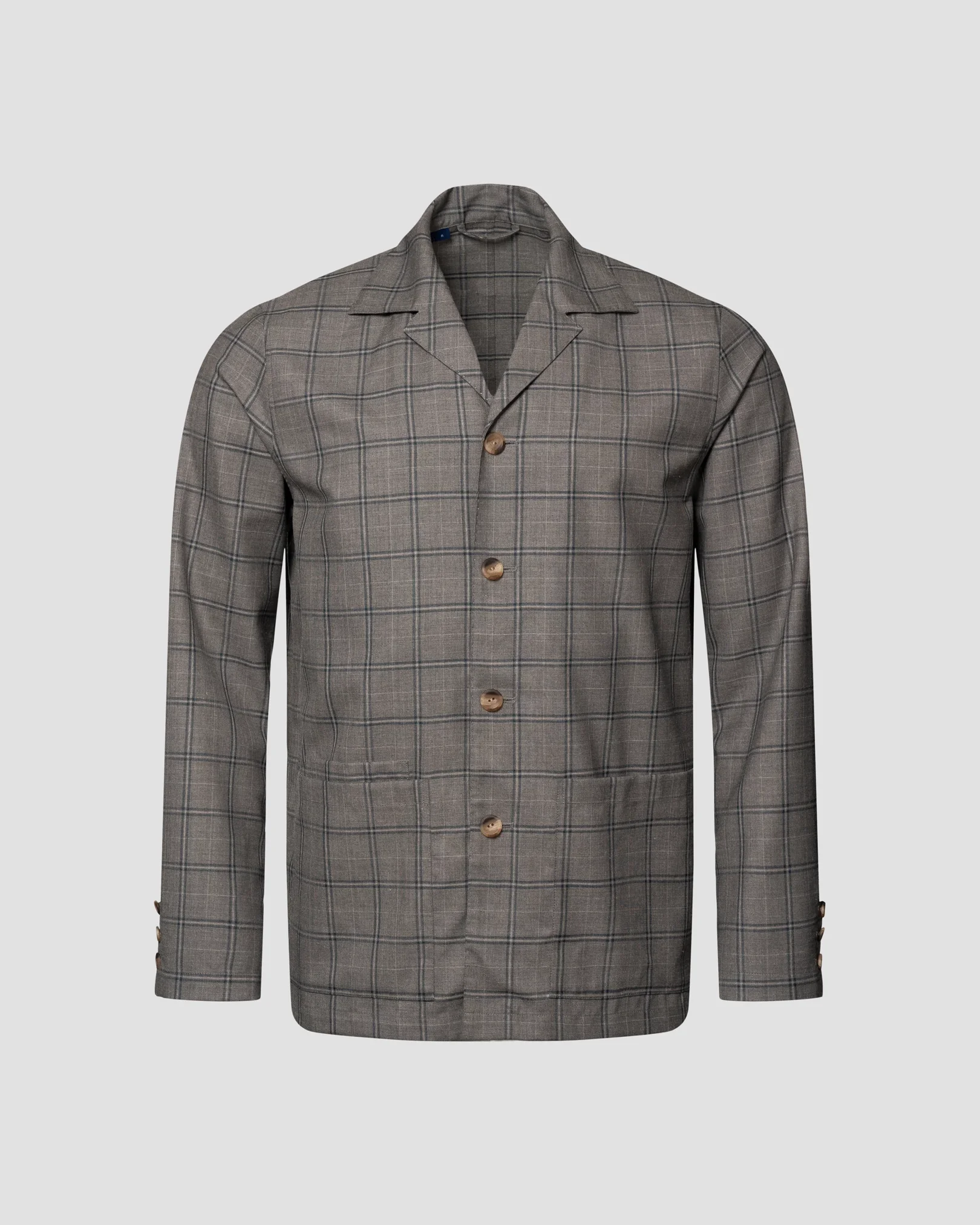 Eton - Gray Checked Wool Silk Linen Overshirt