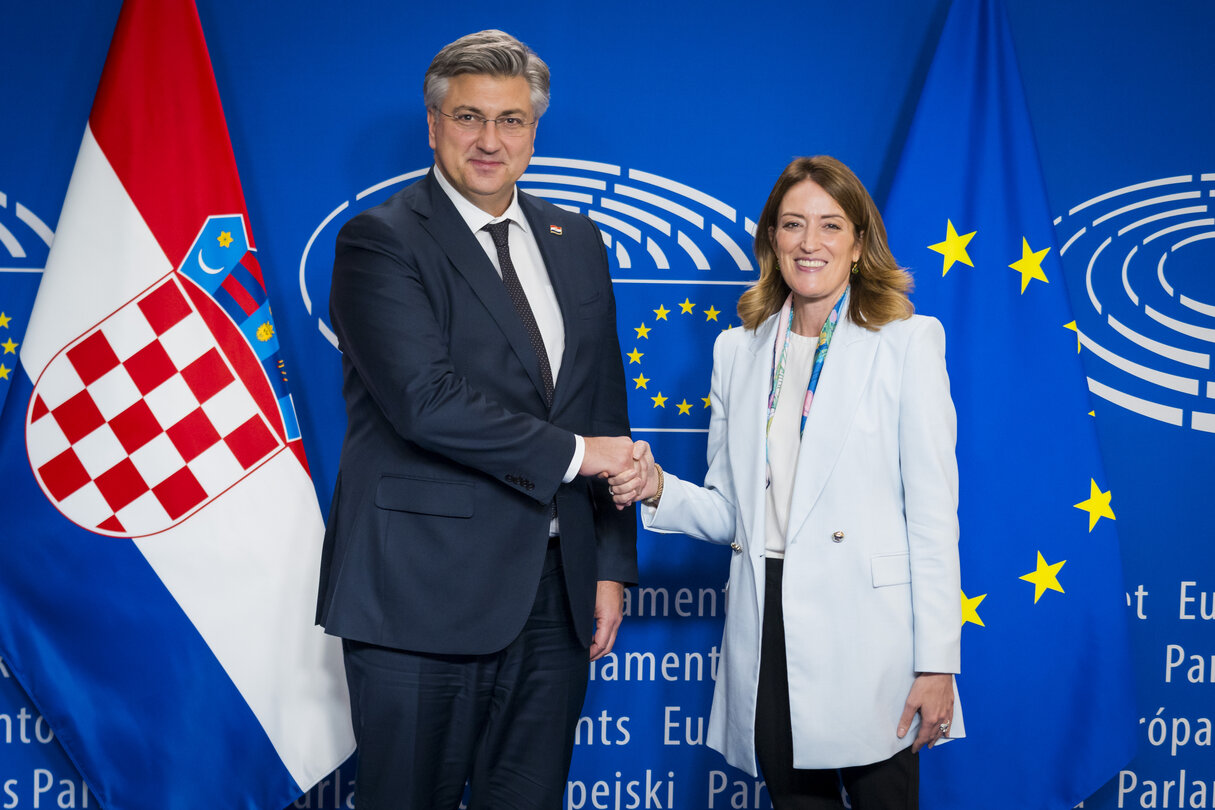 Roberta METSOLA, EP President meets with Andrej PLENKOVIC,  Prime Minister of Croatia