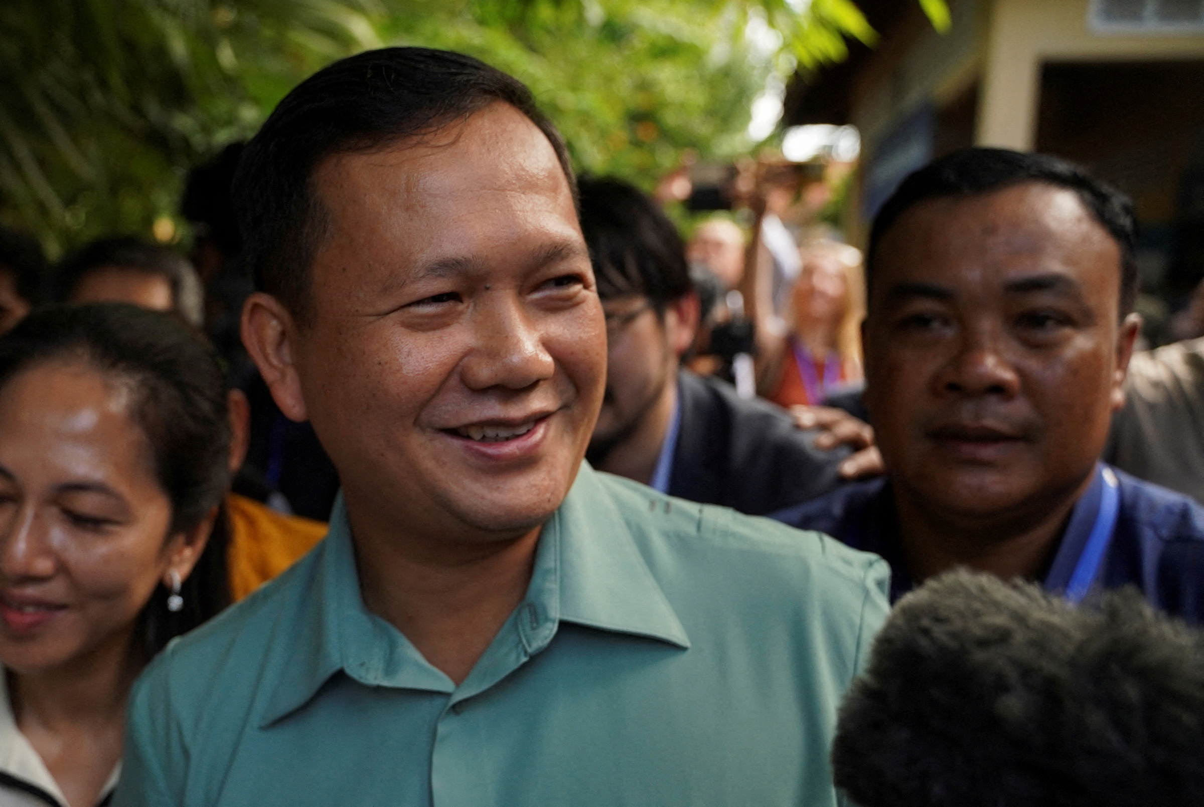 Hun Manet, son of Cambodia's Prime Minister Hun Sen, is seen at a polling station on the day of Cambodia's general election, in Phnom Penh, Cambodia, on July 23.