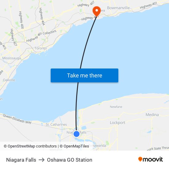 Niagara Falls to Oshawa GO Station with public transportation