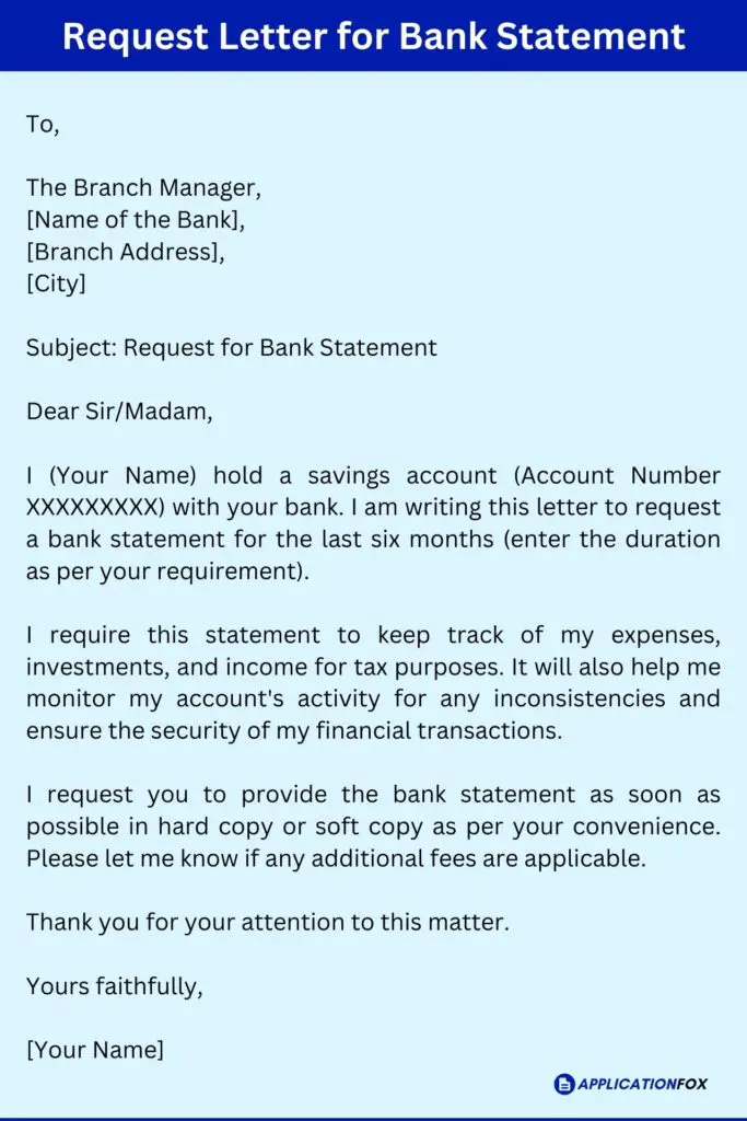 Request Letter for Bank Statement