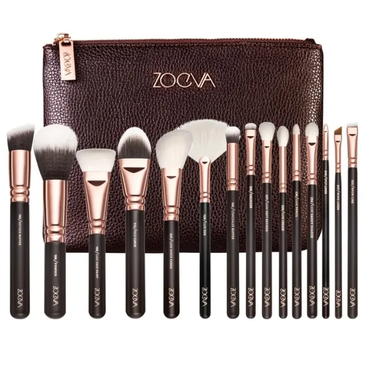 15 Pcs/Set Brown Colour Makeup Brush Set with Bag 2