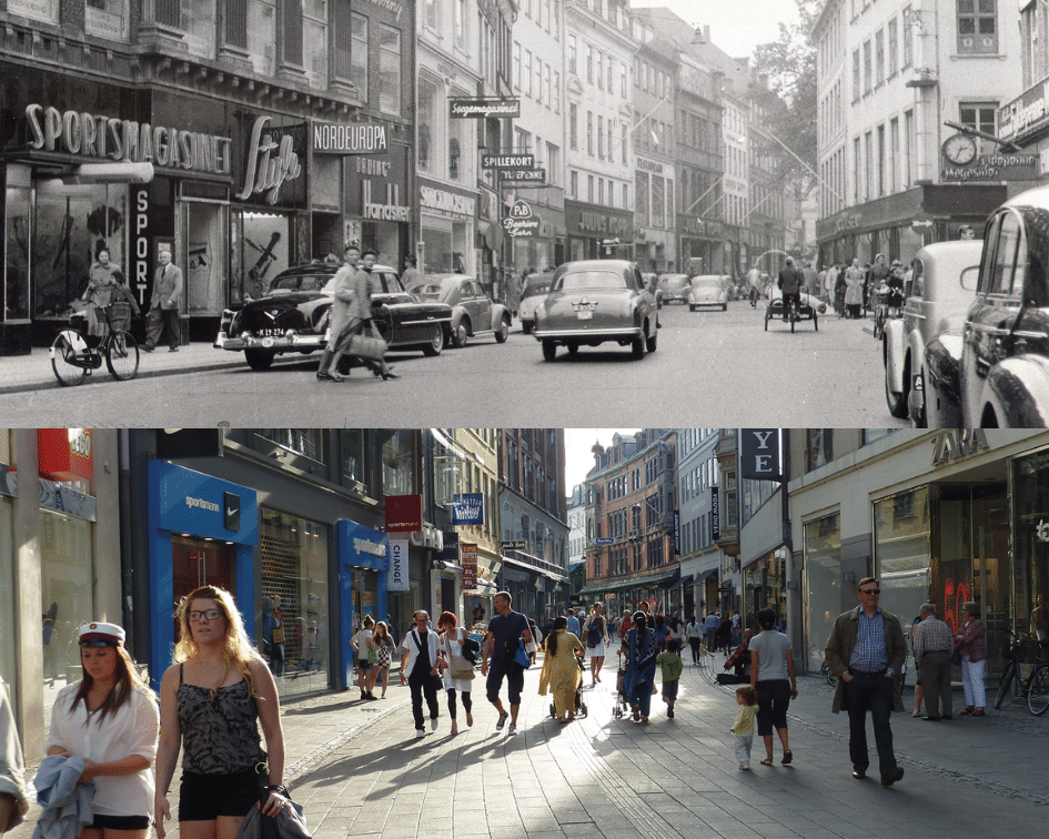 Strøget Before and After, Copenhagen, Denmark