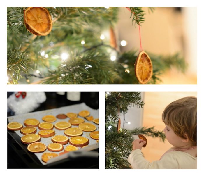 Weihnachtsschmuck mit Kindern basteln, Orangenscheiben trocknen lassen 