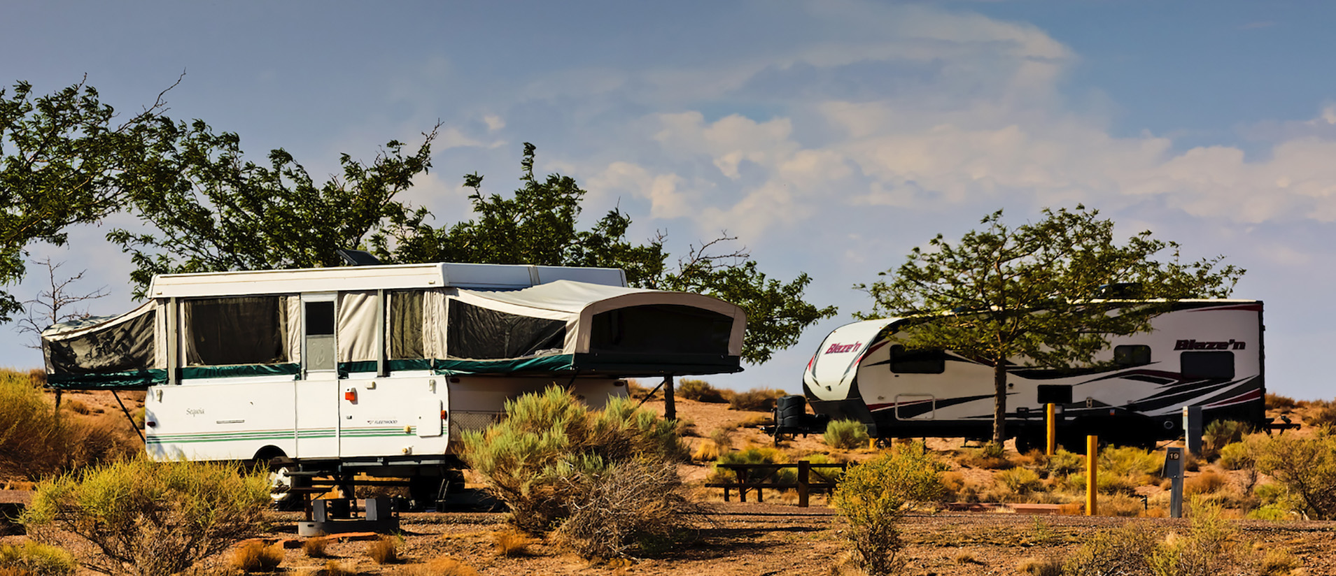 An RV in the campground at Homolovi State Park