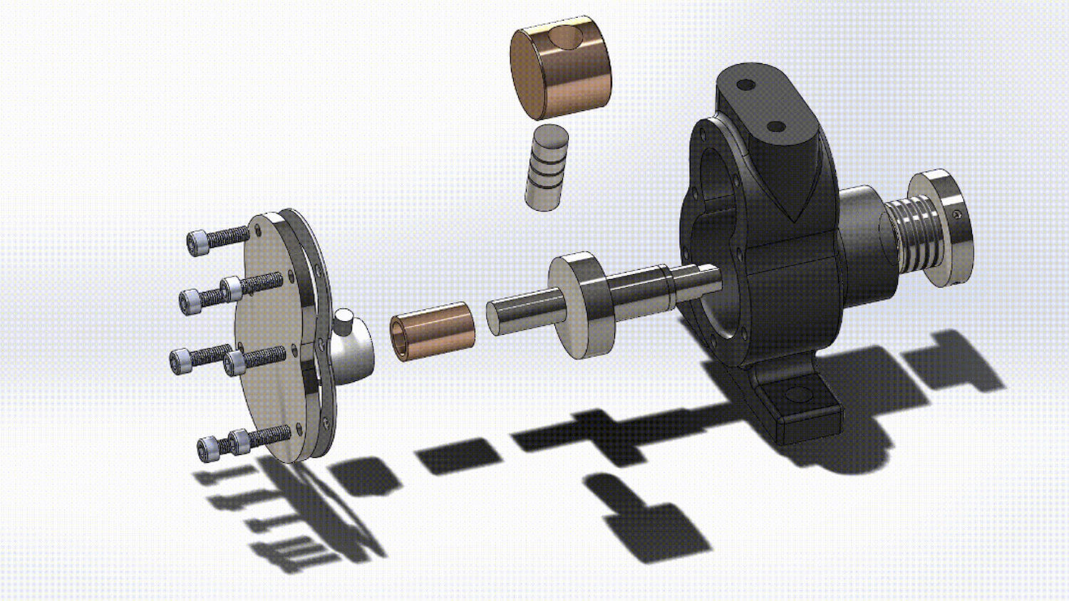 A 3D CAD drawing of the interior of a piston pump.