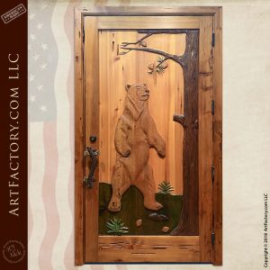 Hand-Carved Standing Bear Solid Wood Door