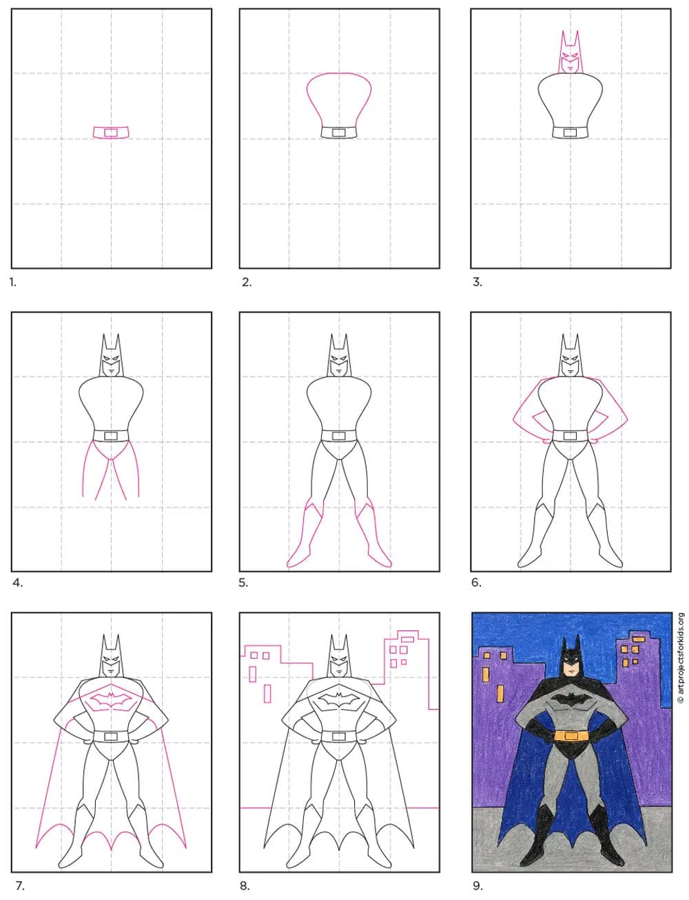 Easy How to Draw Batman Tutorial and Batman Coloring Page