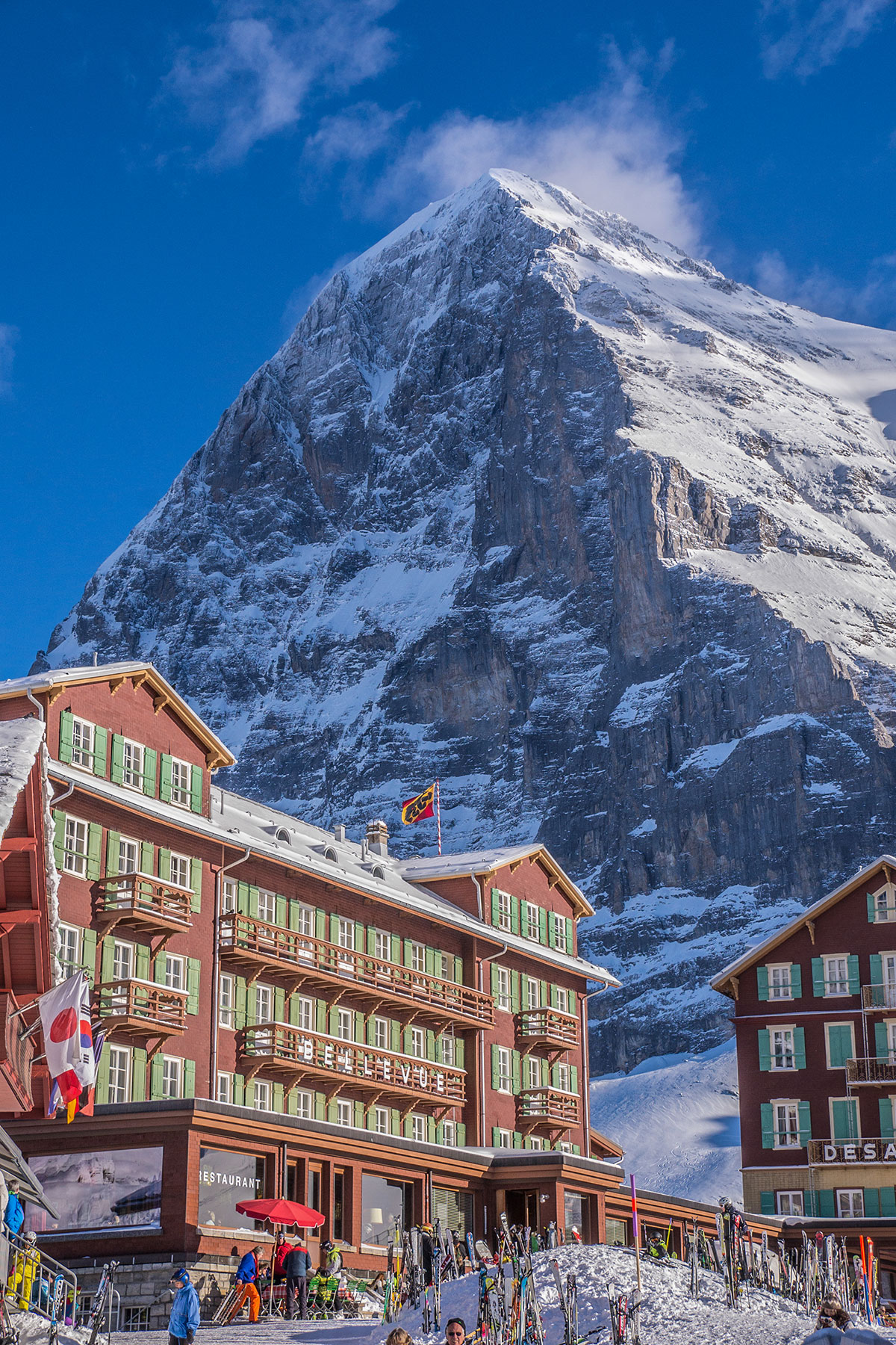 Eiger north face in Winter in front of 