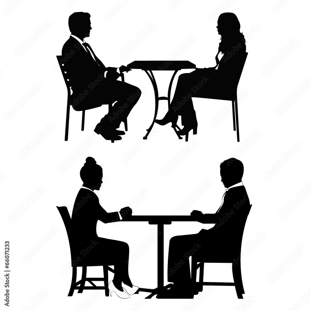 People sitting at table and talking.Vector illustration